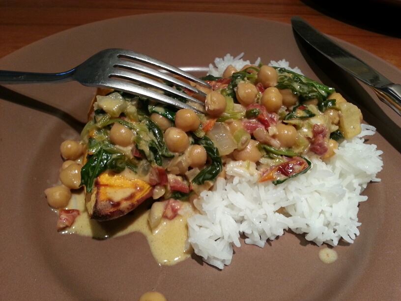 Coconut, kale, chickpea curry, recipe, nutrition, healthy